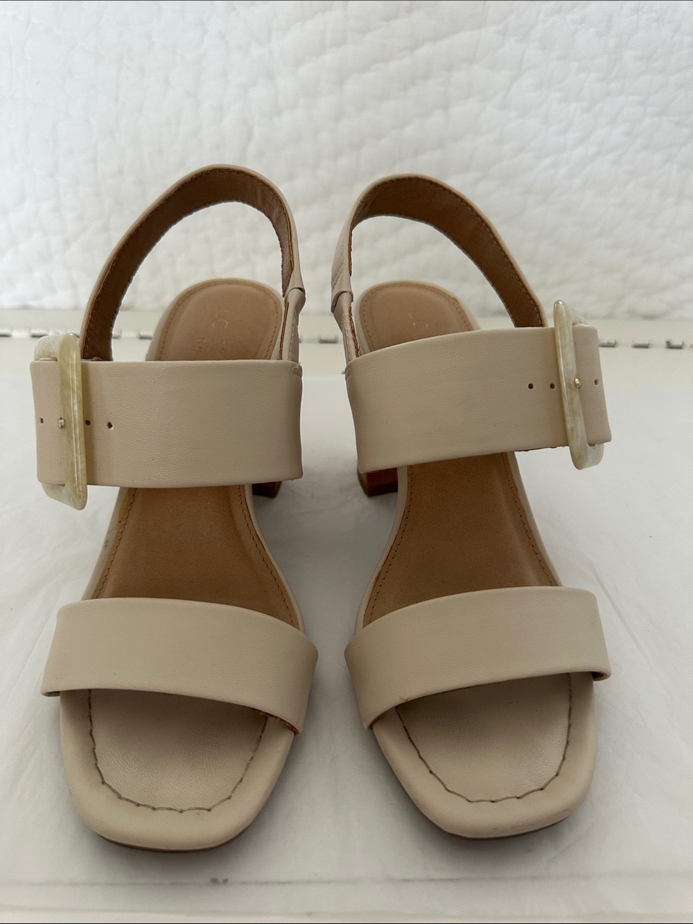 LC Lauren Conrad Neutral Cream Block Heel Slingback Sandals